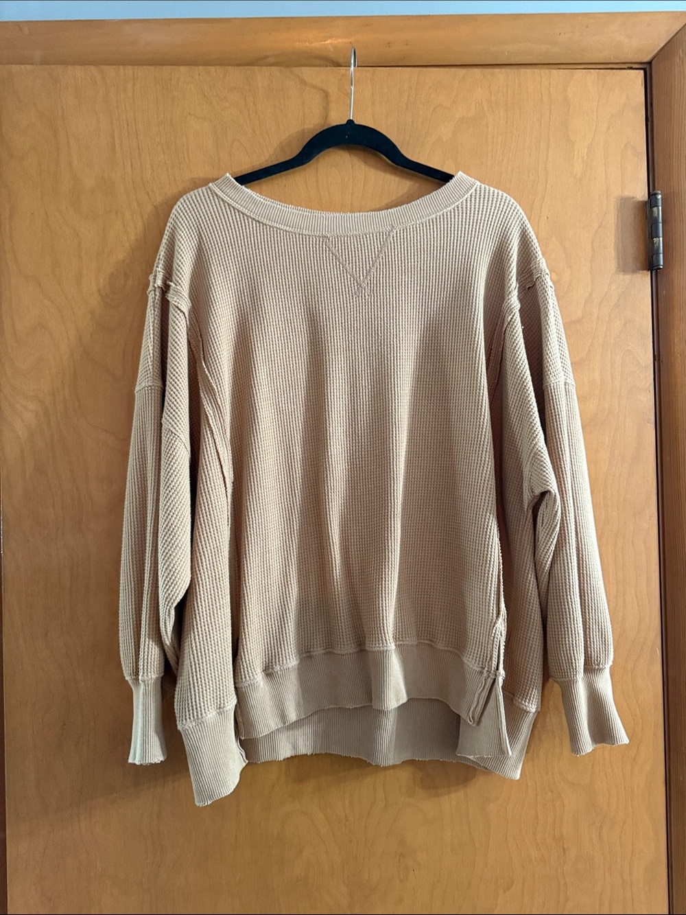 American Eagle Outfitters Tan Scoop-Neck Waffle Sweater